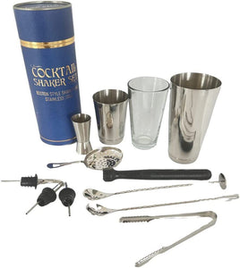 12 Piece Essential Stainless Steel Bartender Cocktail Boston Style Shaker Set